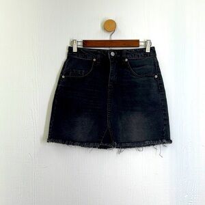 Wild Fable - Black Stonewash Frayed Zip Up Denim Cotton Mini Skirt Size 4